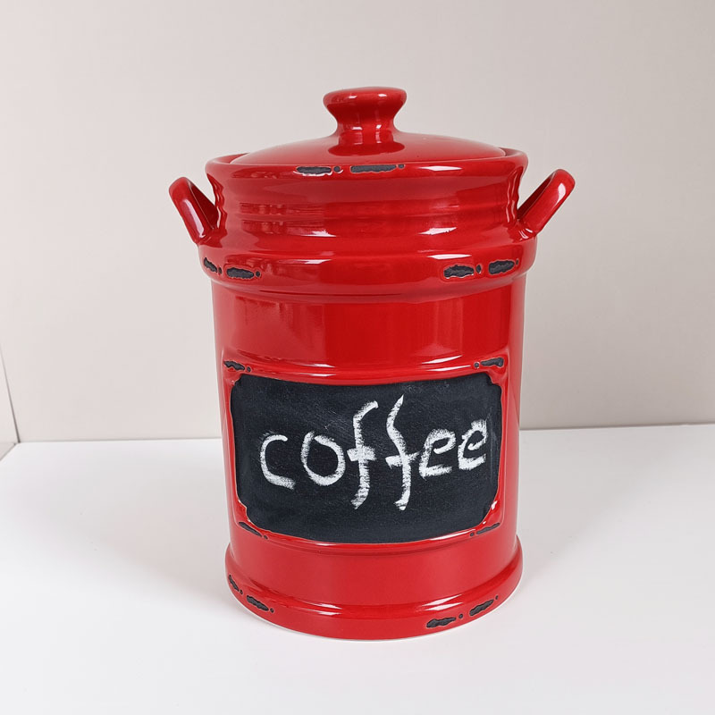 red custom creative ceramic storage tea coffee sugar kitchen canister set with rubber seals