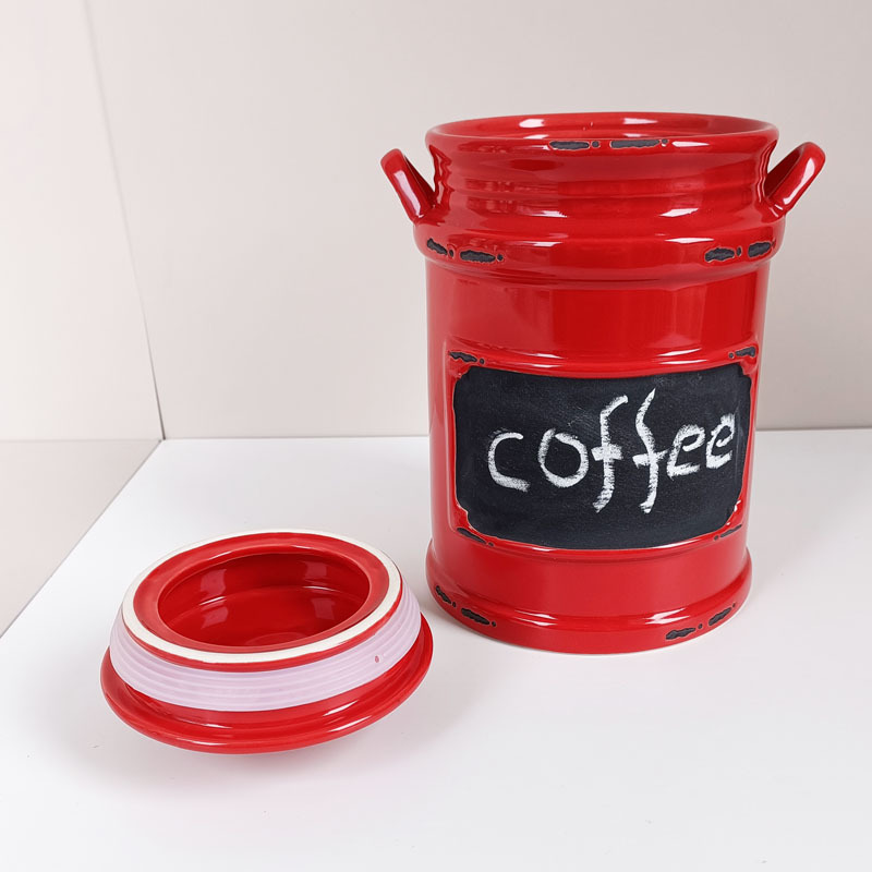 red custom creative ceramic storage tea coffee sugar kitchen canister set with rubber seals