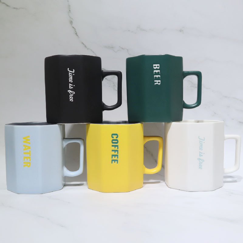 2020 Simple Ceramic Cup Nordic Style Diamond Mug Creative Octagonal Coffee Cup With Lid Spoon Gift Cup Wholesale