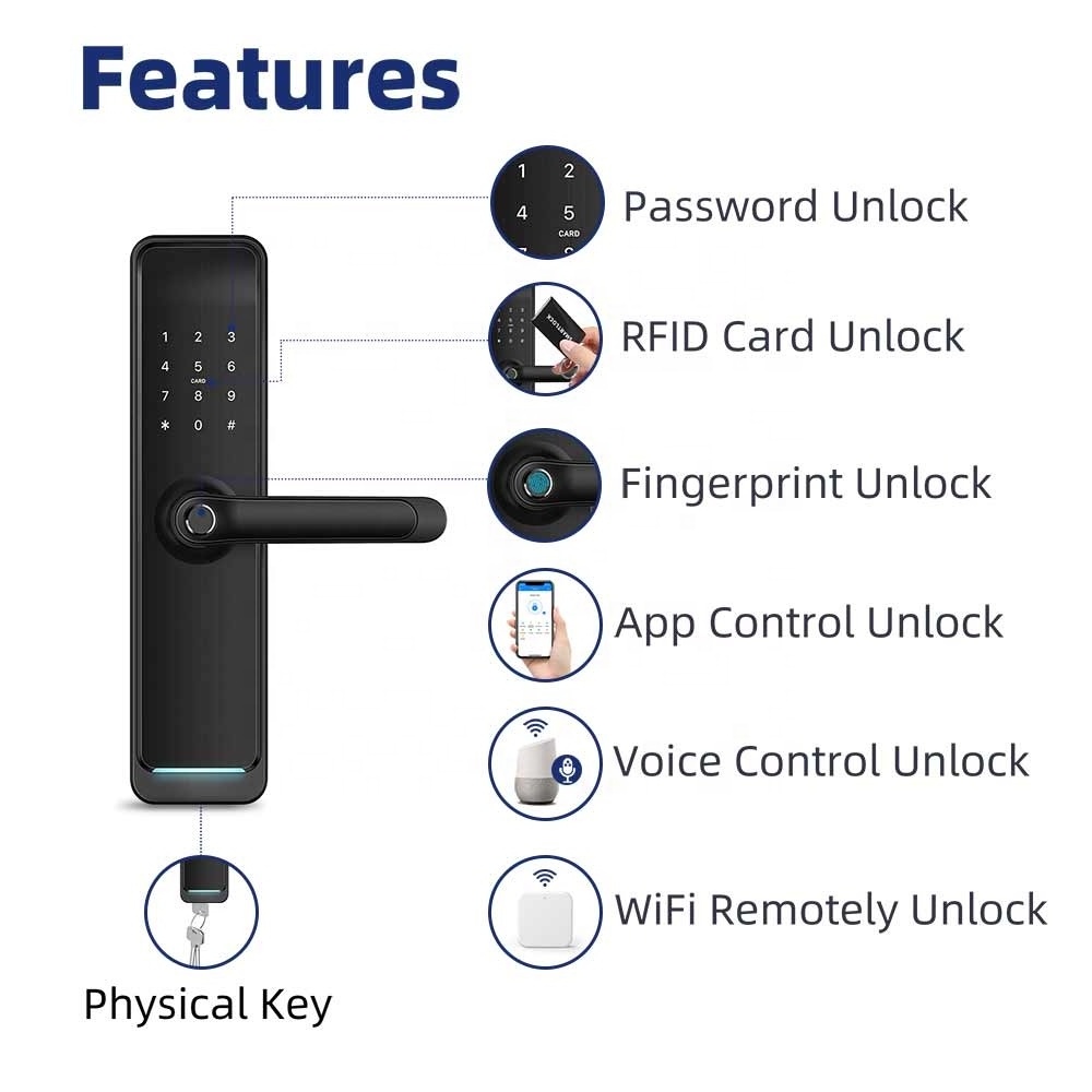 Liliwise Custom Wireless Digital Electronic Fingerprint Wifi Door Lock With Tuya Smart Life APP TTLOCK BLE Mobile Lock