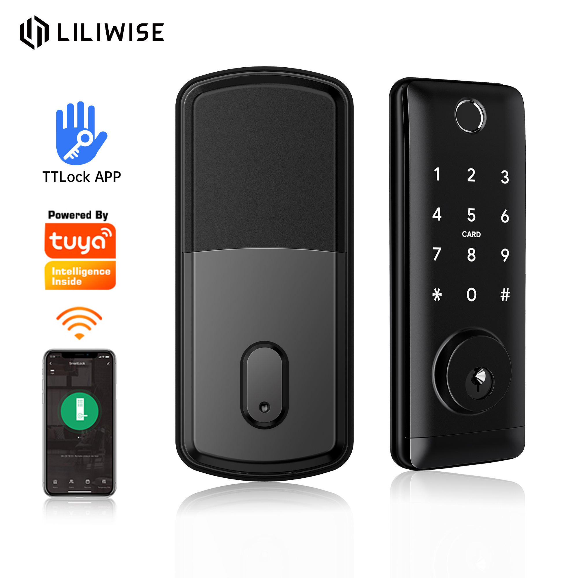 Liliwise Waterproof Entrance Outdoor Smart Deadbolt Keypad Digital Lock without Handle Tuya APP TTLOCK With Alexa Google Home