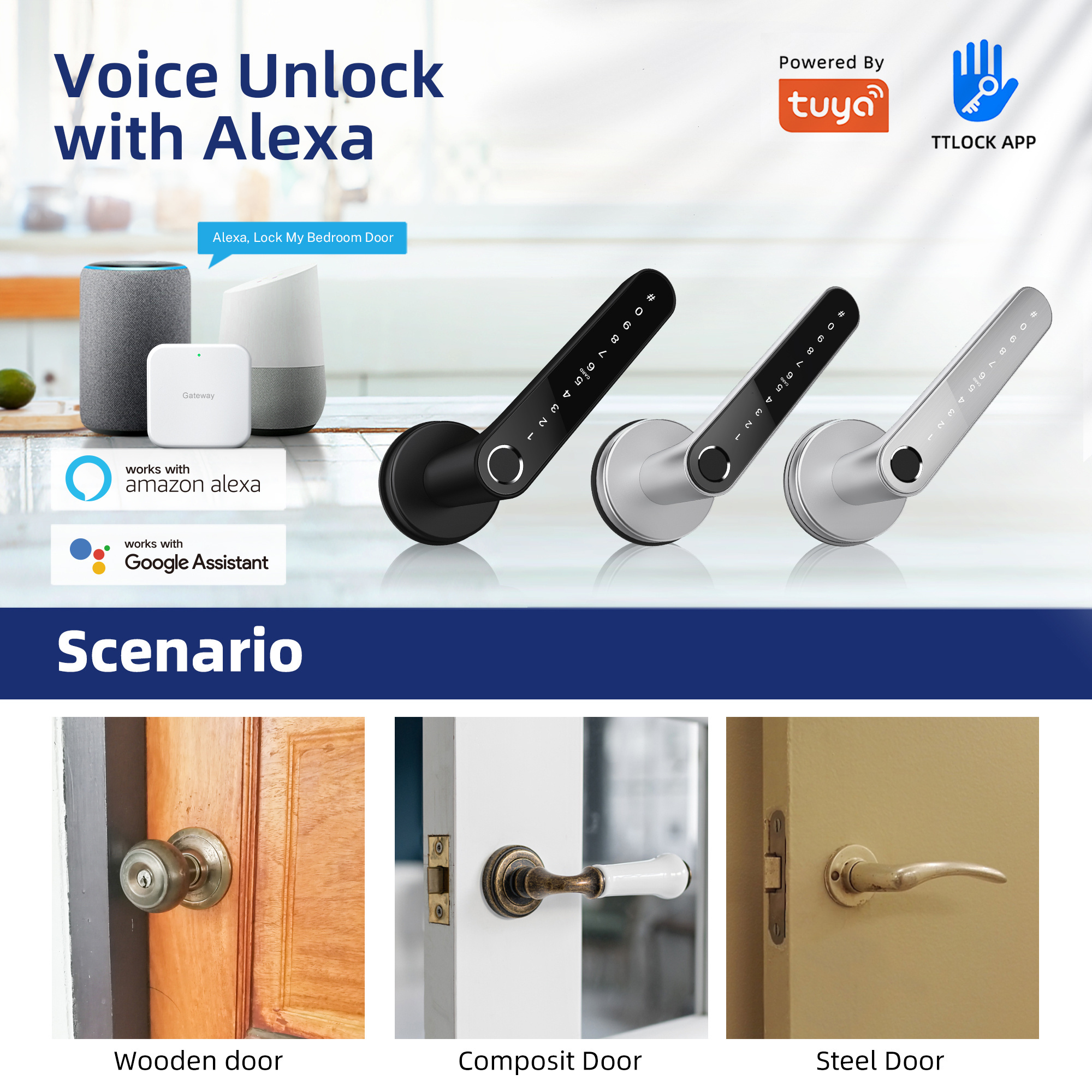 Liliwise Smart Mortise Keyless Lock Smart Handle Lock Fingerprint PIN Code Lock with Mechanical Keys for Condo Airbnb Apartment