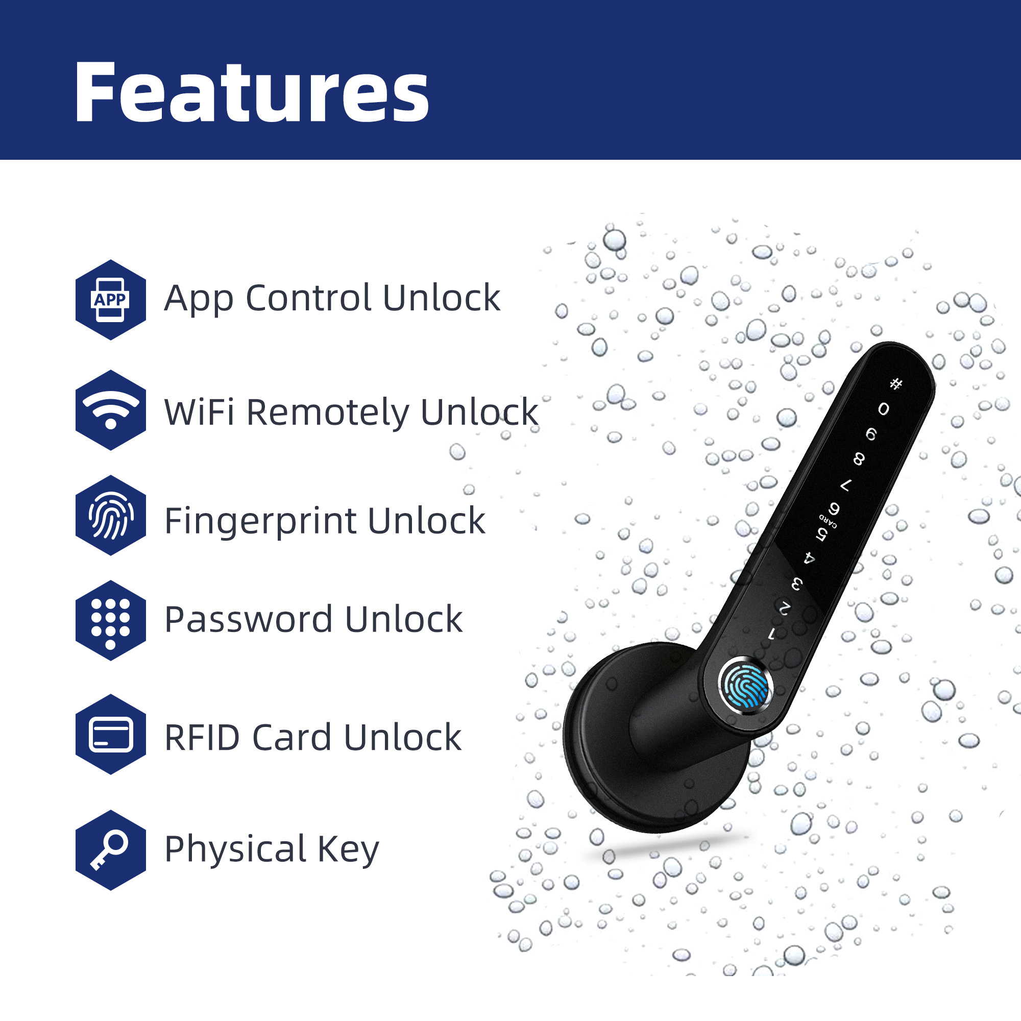 Liliwise Smart Mortise Keyless Lock Smart Handle Lock Fingerprint PIN Code Lock with Mechanical Keys for Condo Airbnb Apartment