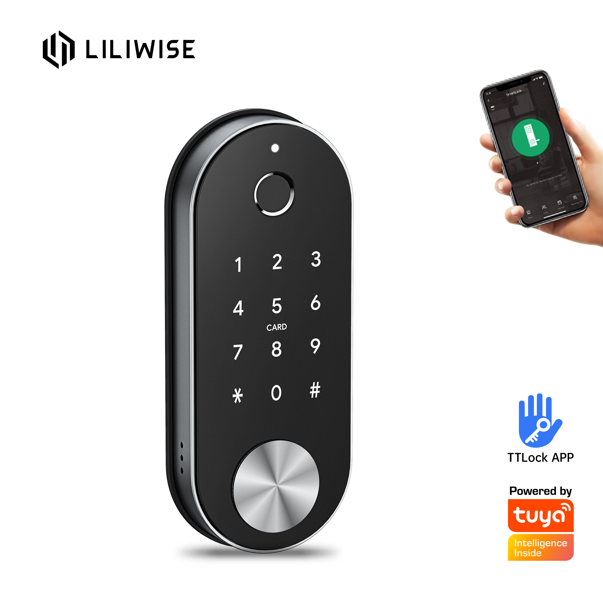 Liliwise Tuya APP TTLOCK Waterproof Smart Deadbolt Keypad Lock without Handle for Entrance Outdoor With Alexa Google Assistant