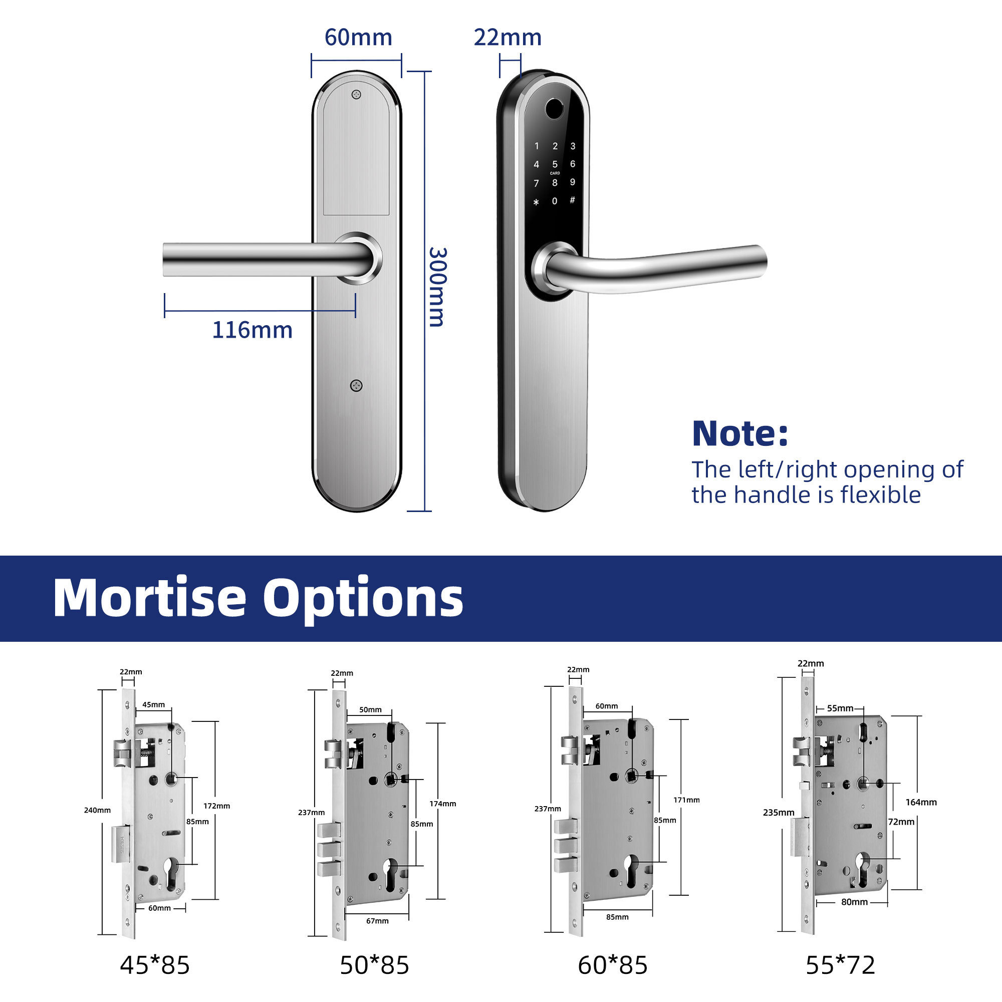 Liliwise Waterproof SS304 Smart Handle Lock Fingerprint Keypad Lock for Outdoor with European Cylinder Spacing Airbnb Hotel Lock