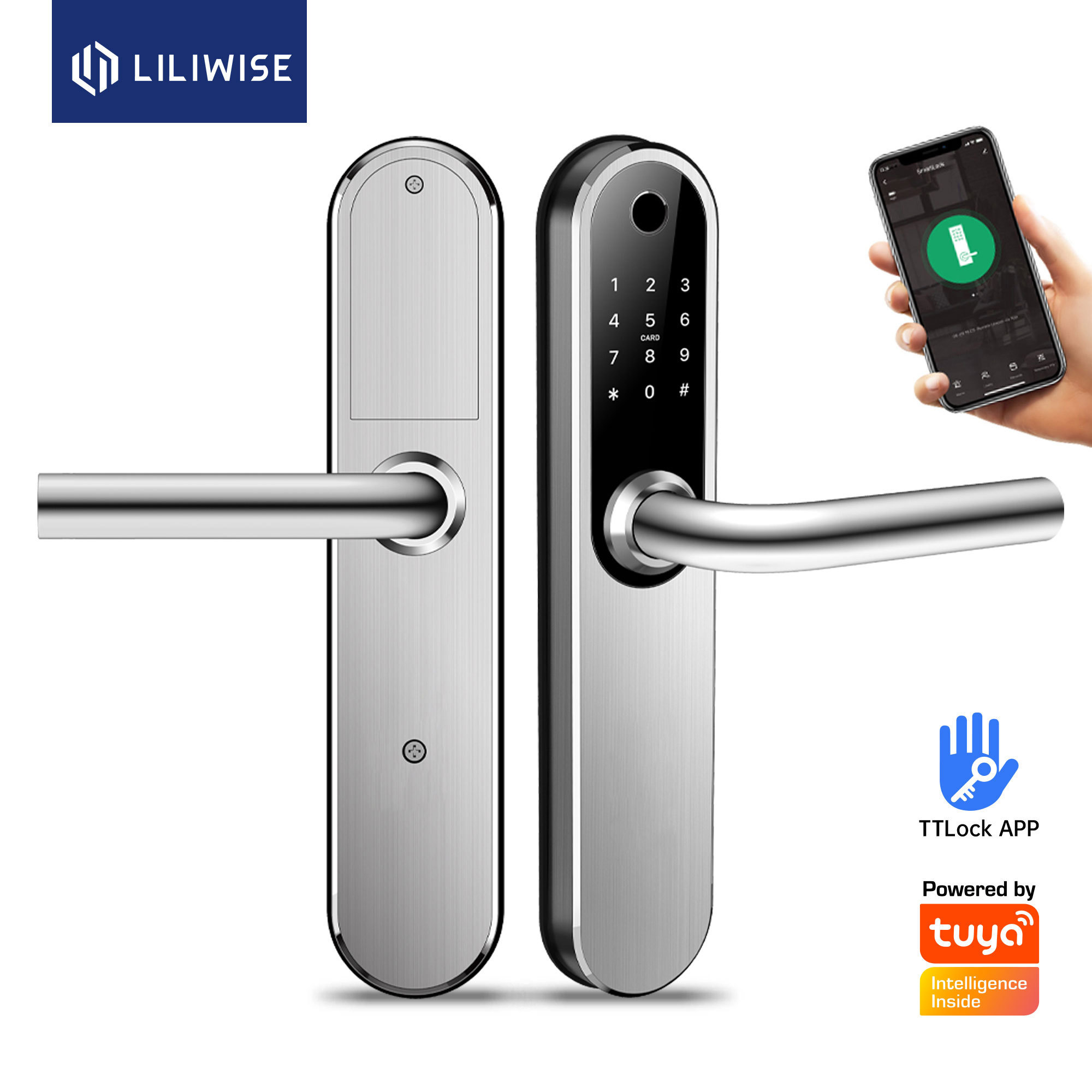 Liliwise Waterproof SS304 Smart Handle Lock Fingerprint Keypad Lock for Outdoor with European Cylinder Spacing Airbnb Hotel Lock