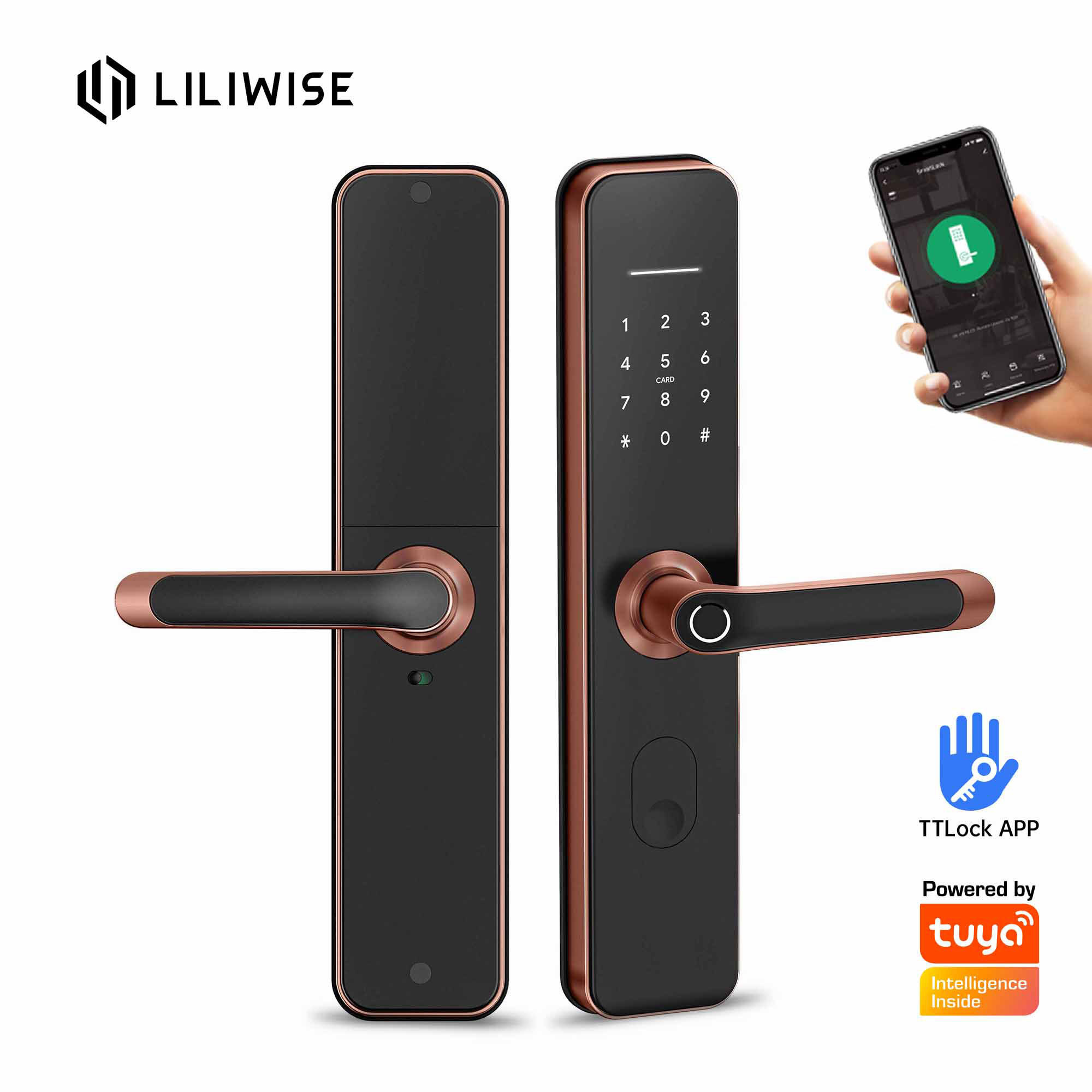 Liliwise Waterproof Entrance Outdoor TTLOCK BLE Mobile Tuya Lock Smart Fingerprint Door Lock For Airbnb Condo Apartment Project