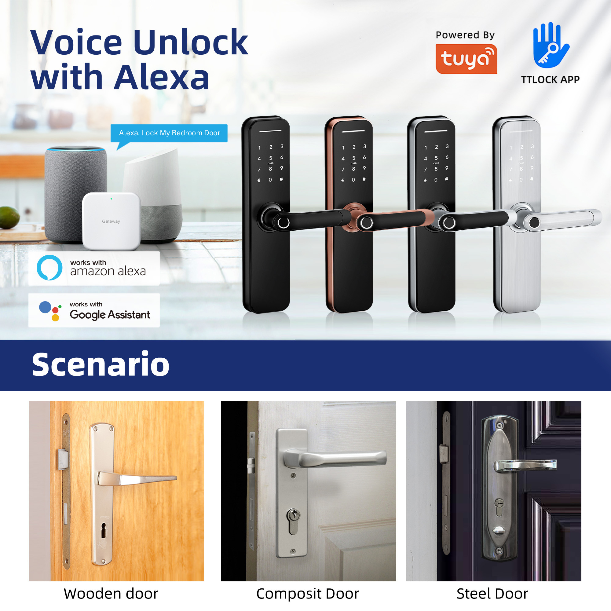 Liliwise BLE WiFi Biometric Fingerprint Digital Keyless cerradura fechadura Entry tuya smart door lock