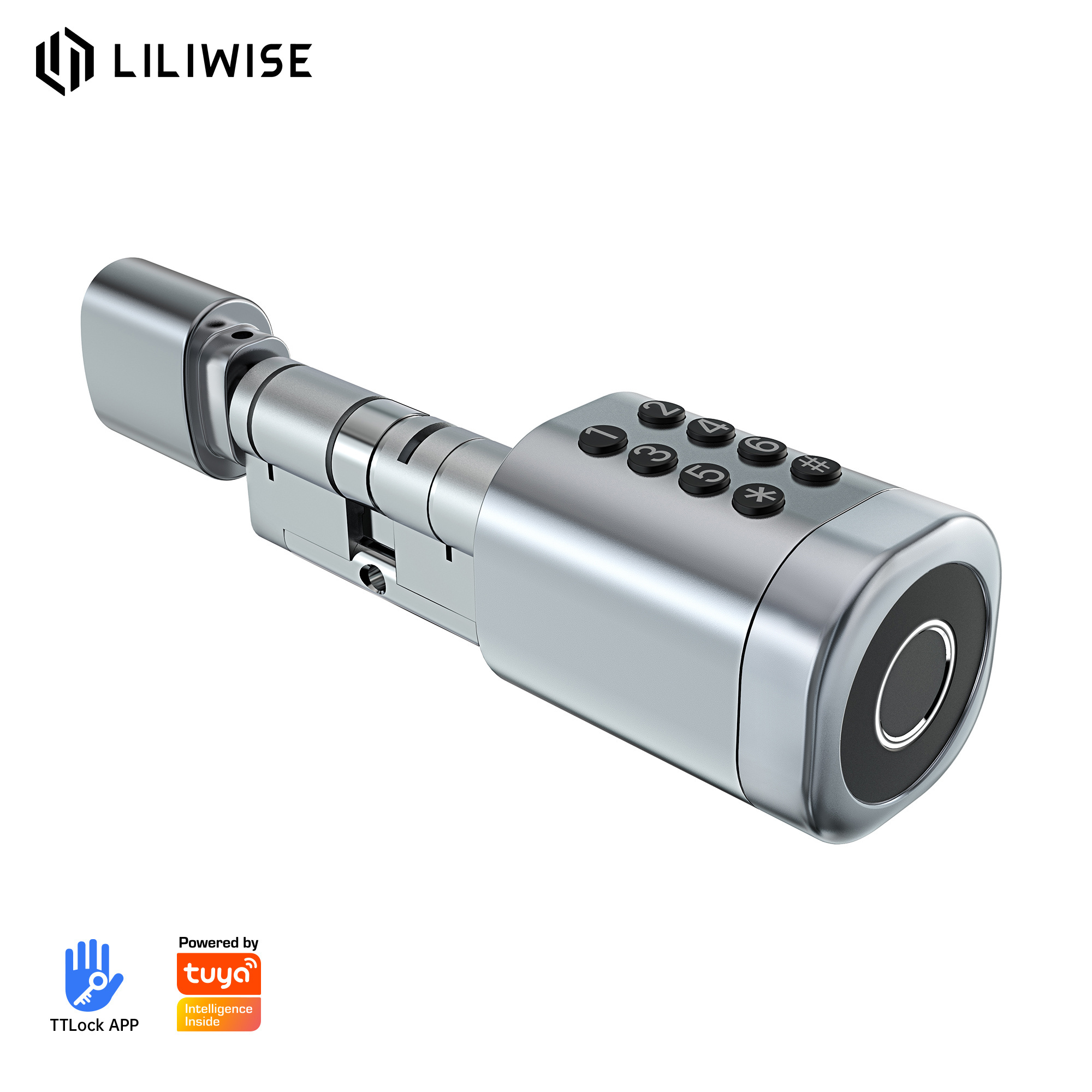 Liliwise Tuya Ttlock Fingerprint  Lock Adjustable WiFi BLE Digital Door Lock Smart Cylinder with Mechanical Key