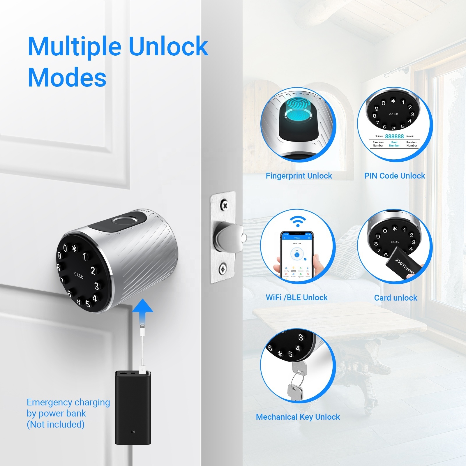 Smart Home App Electronic Door Lock, BLE Keyless Digital Safe Lock Door Smart Card Keypad Password Euro Cylinder Lock