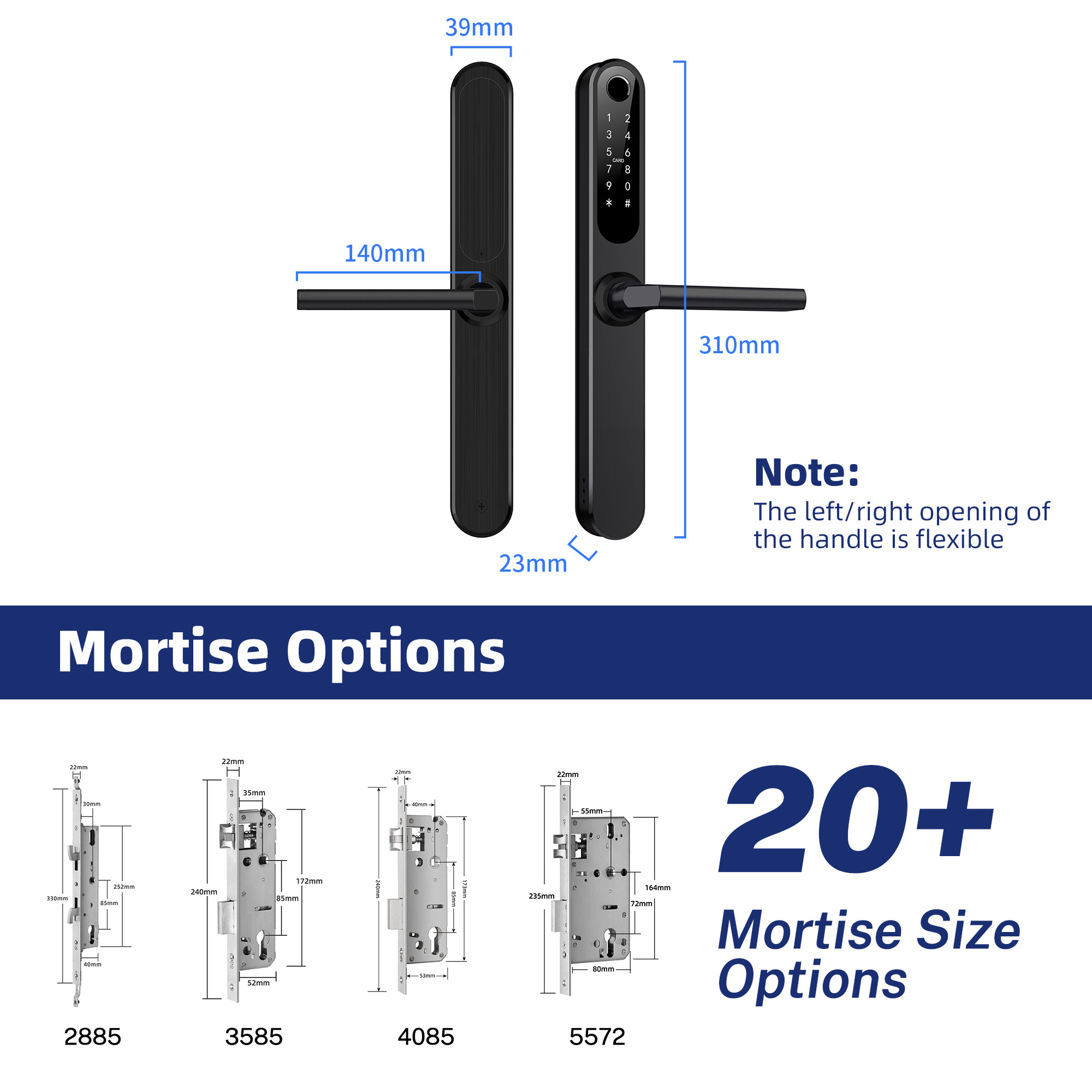 Liliwise Waterproof IP66 Outdoor TTlock app Slim Smart Lock for Narrow Profile Aluminum Doors Wooden Doors and Grill Gate Doors