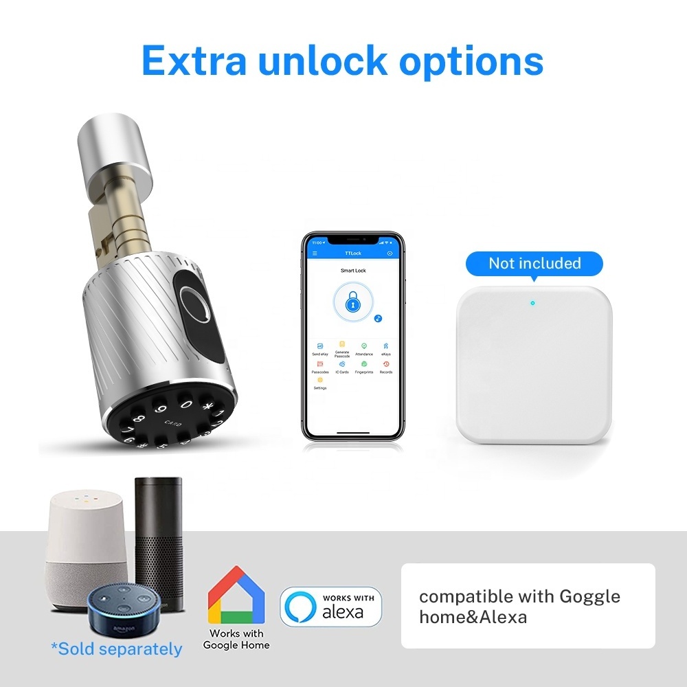 Smart Home App Electronic Door Lock, BLE Keyless Digital Safe Lock Door Smart Card Keypad Password Euro Cylinder Lock