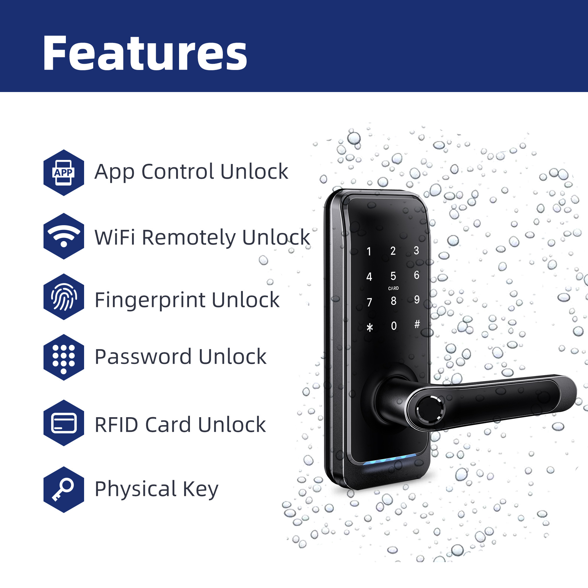 Liliwise Tuya TTLock WiFi Electronic Digital Keyless High Security Waterproof Smart Door Lock For Home Airbnb Apartment Project