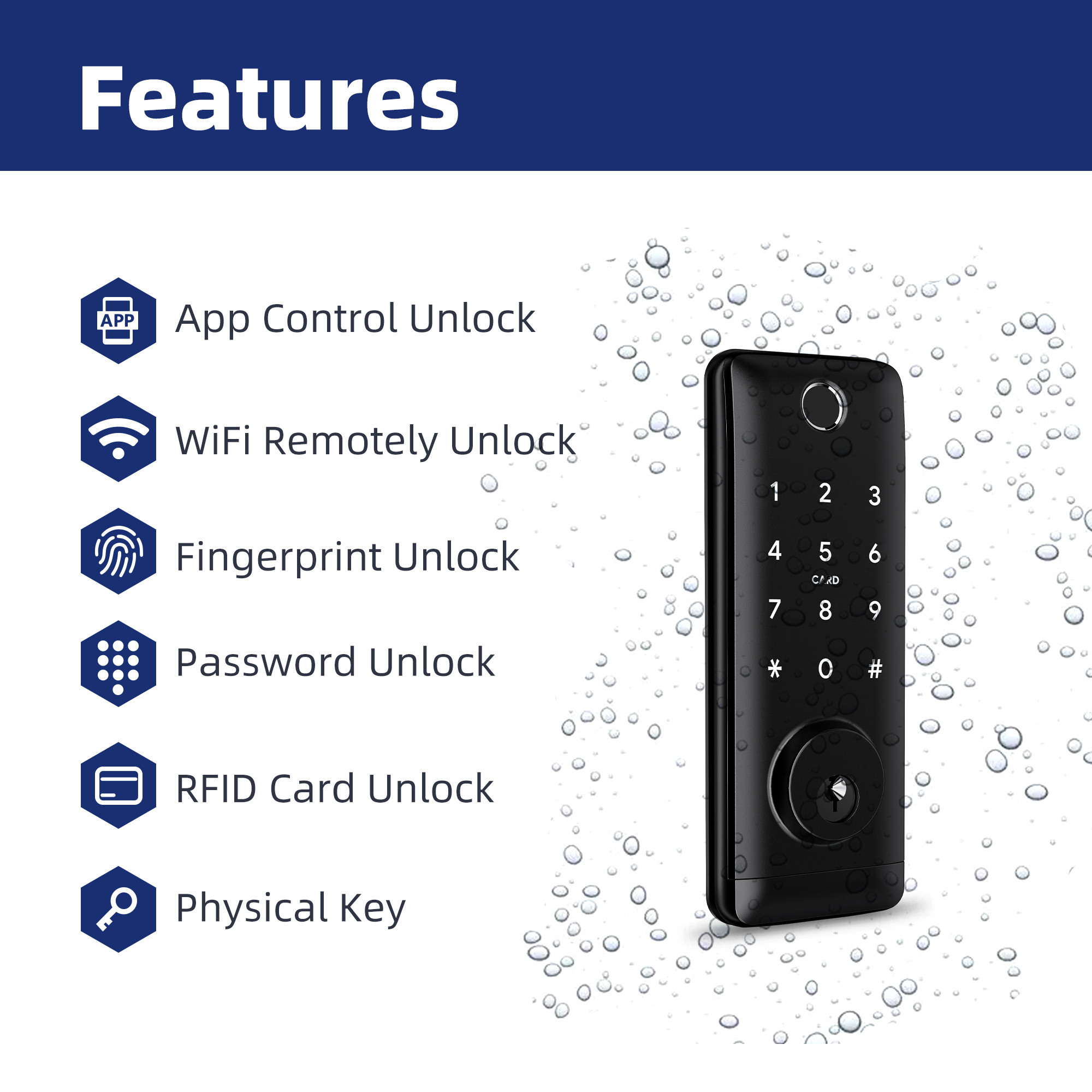 Liliwise Waterproof Smart Deadbolt Keypad Lock Smart Tuya App TTLock Fingerprint Lock Keyless Smart Digital Door Lock