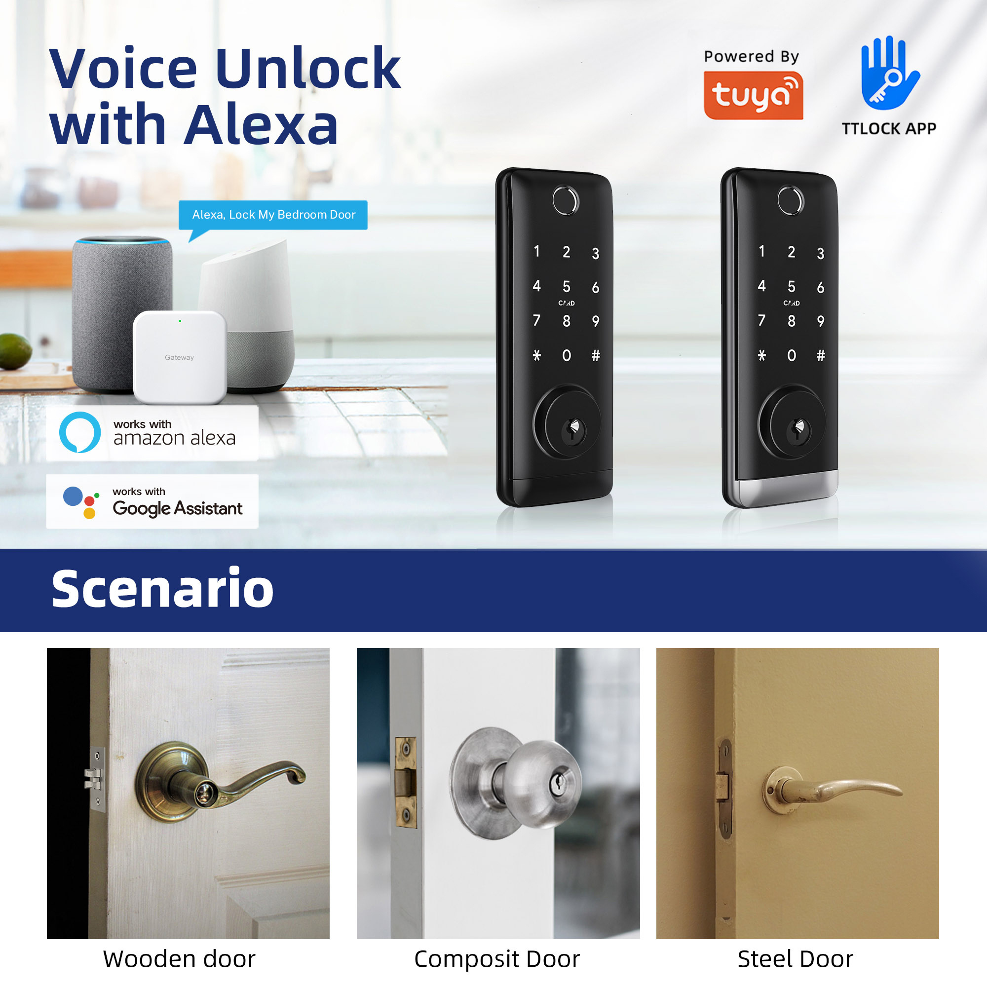 Liliwise Waterproof Smart Deadbolt Keypad Lock Smart Tuya App TTLock Fingerprint Lock Keyless Smart Digital Door Lock