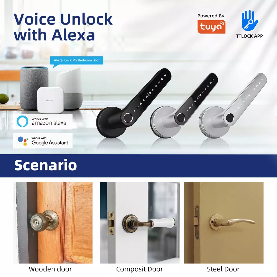 Liliwise Smart Handle Lock Fingerprint PIN Code Lock BLE WIFI Door Lock with Mechanical Keys for Condo Airbnb Apartment