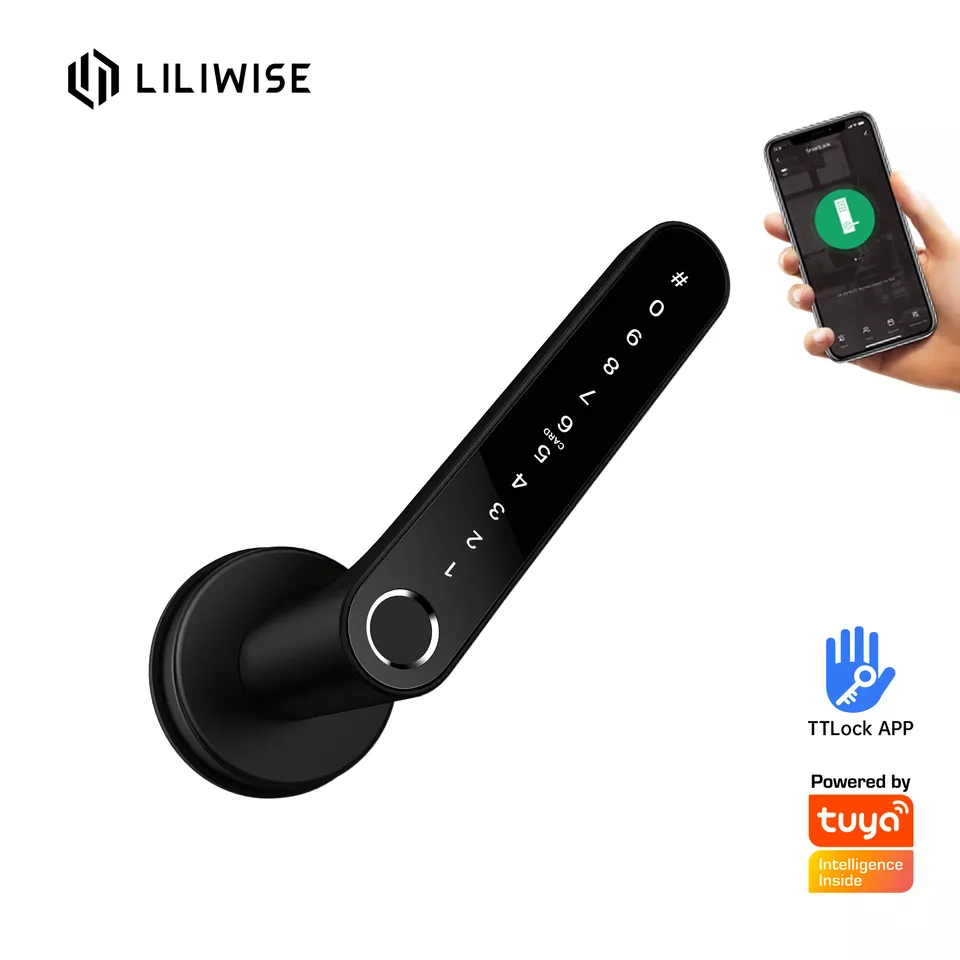 Liliwise Smart Handle Lock Fingerprint PIN Code Lock BLE WIFI Door Lock with Mechanical Keys for Condo Airbnb Apartment