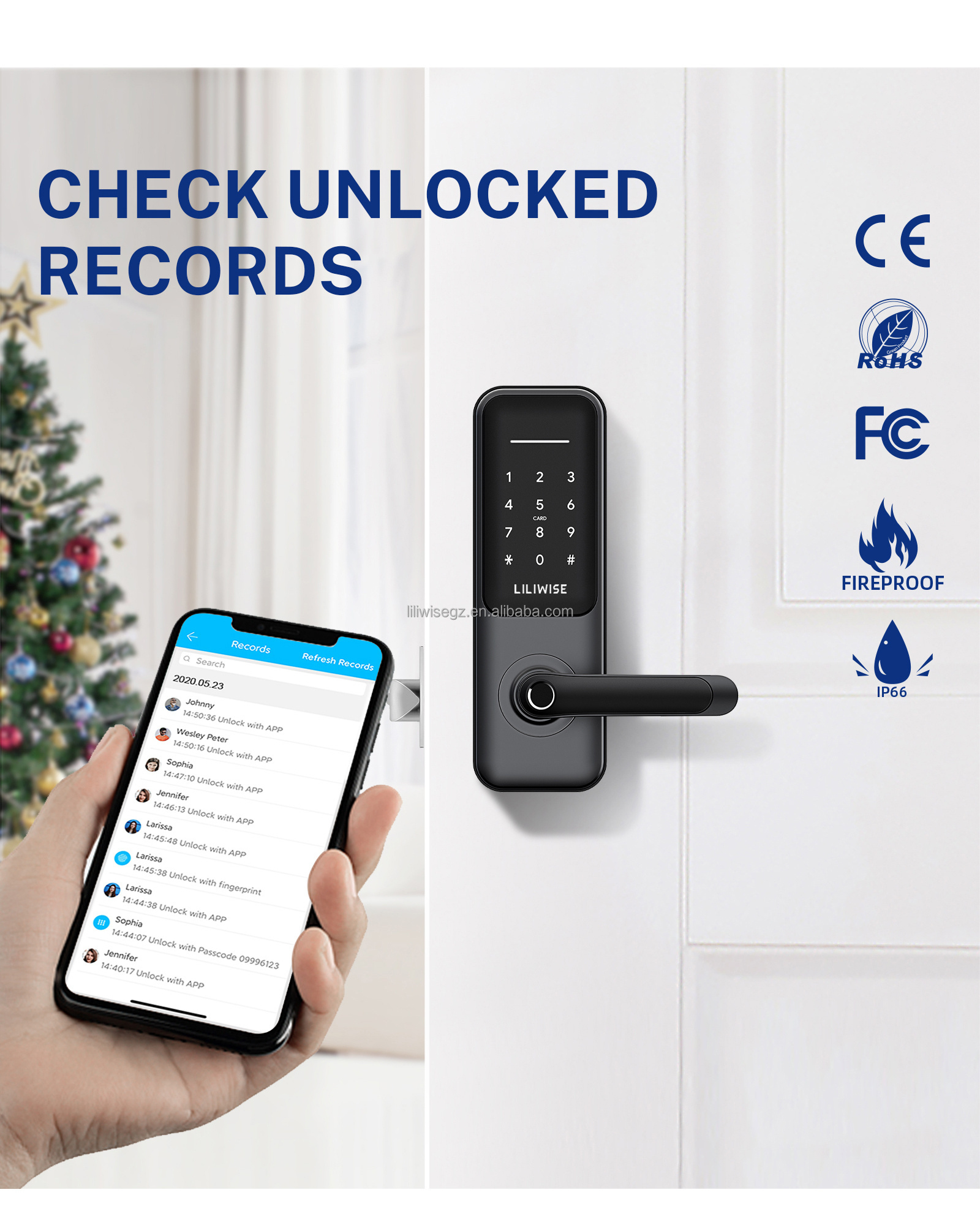 Liliwise Tuya App TTLock WiFi Keyless Digital Biometric Fingerprint Door Lock Waterproof Cerradura Inteligente Smart Door Lock