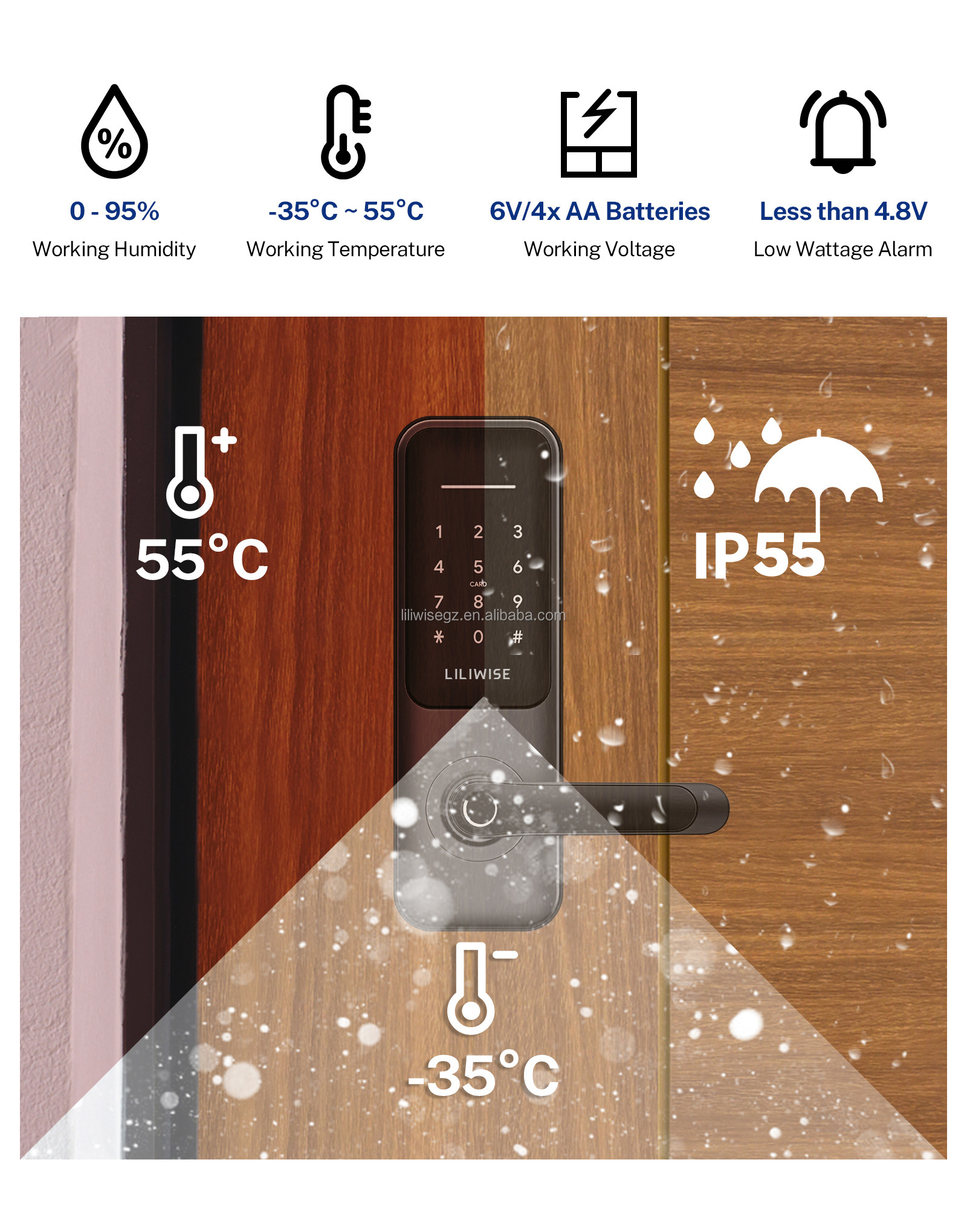 Liliwise Tuya App TTLock WiFi Keyless Digital Biometric Fingerprint Door Lock Waterproof Cerradura Inteligente Smart Door Lock