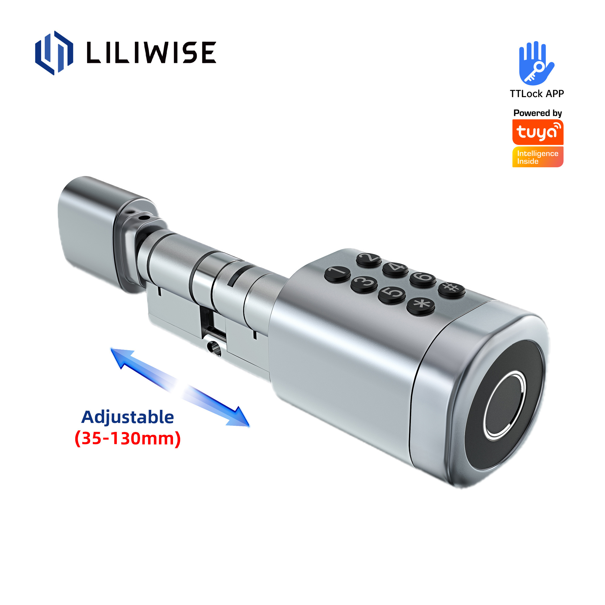 Liliwise Tuya Ttlock Fingerprint RFID Card Key Door Lock Adjustable WiFi BLE Smart Cylinder Lock For Replacing Old Mechanical