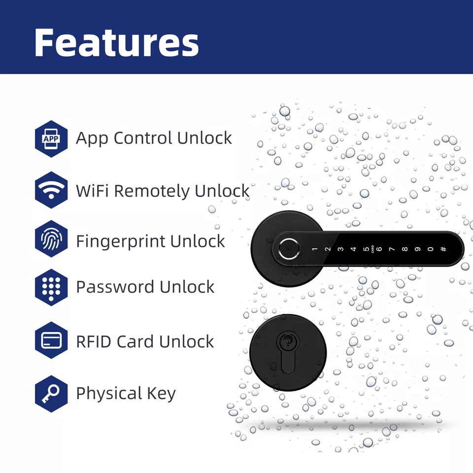 Liliwise Tuya Ttlock Smart Door Lock Fingerprint PIN Code Intelligent Lock Smart handle lock with European Cylinder with Rosette