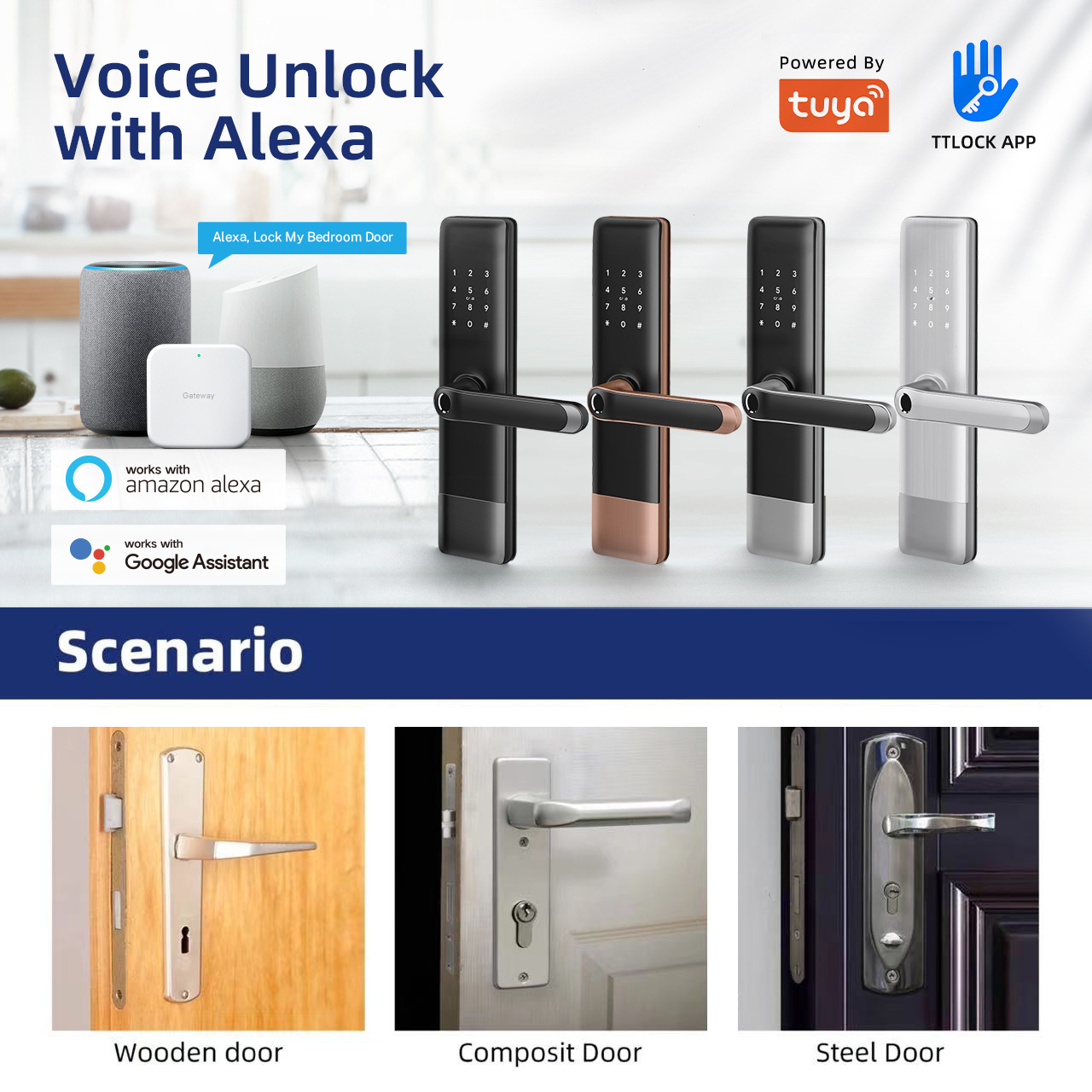 Liliwise Cerradura Inteligente Tuya Wifi App Smart Door Lock Biometric Fingerprint Door Handle Keyless Lock for Airbnb Project