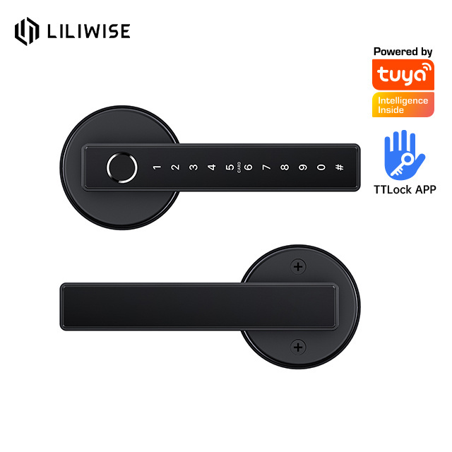 Liliwise Digital Lock Door Handle Waterproof Biometric Fingerprint Keyless Entry Easy Tuya ttlock Installation Smart Door Lock