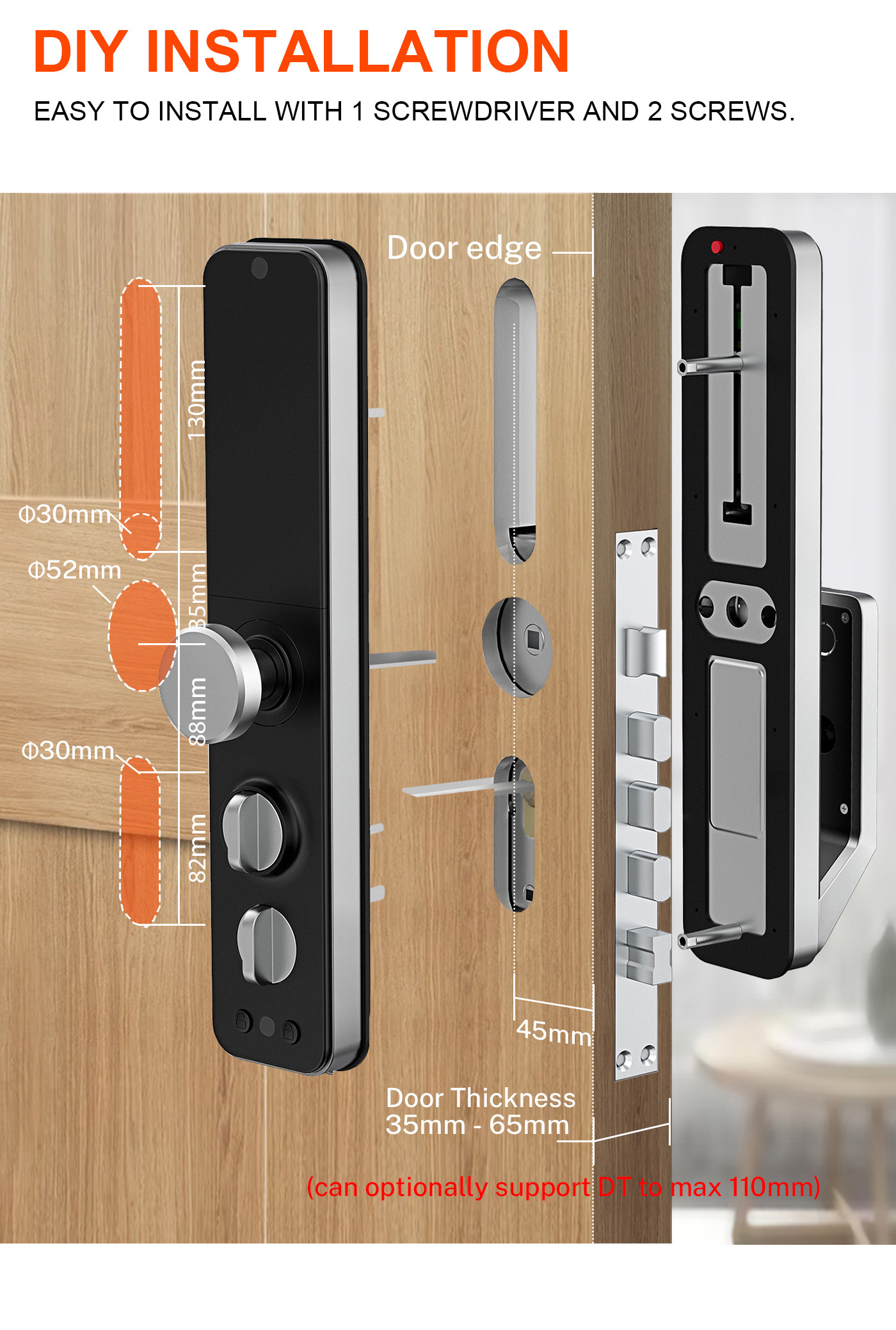 Liliwise Smart Lock Manufacturers Wifi Tuya Smart Life App Video Door Bell Password Mortise Lock Smart Door Lock with Camera