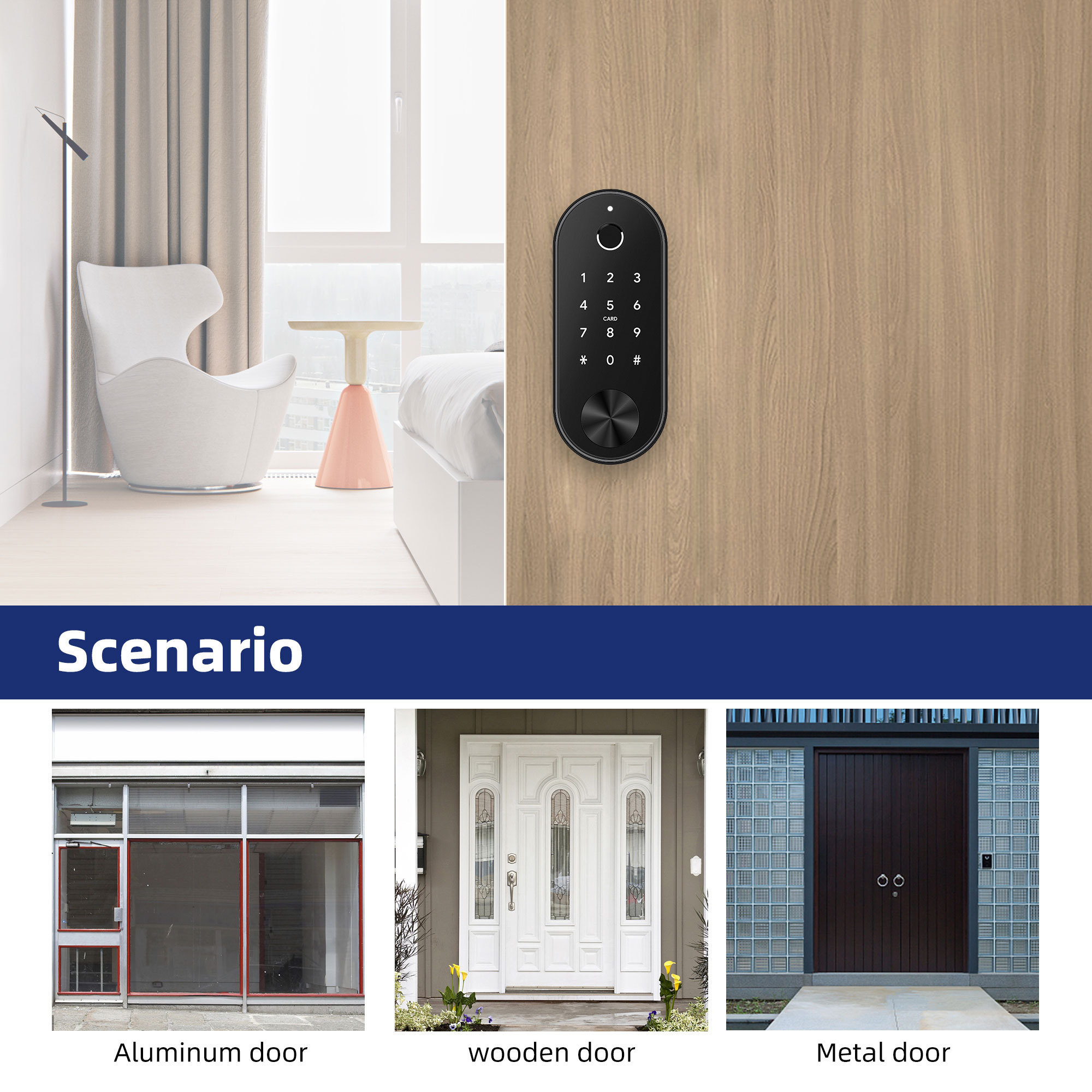 Waterproof Cerraduras Inteligentes Biometric Smart Deadbolt Lock Magnetic Electric Lock for Wooden Doors