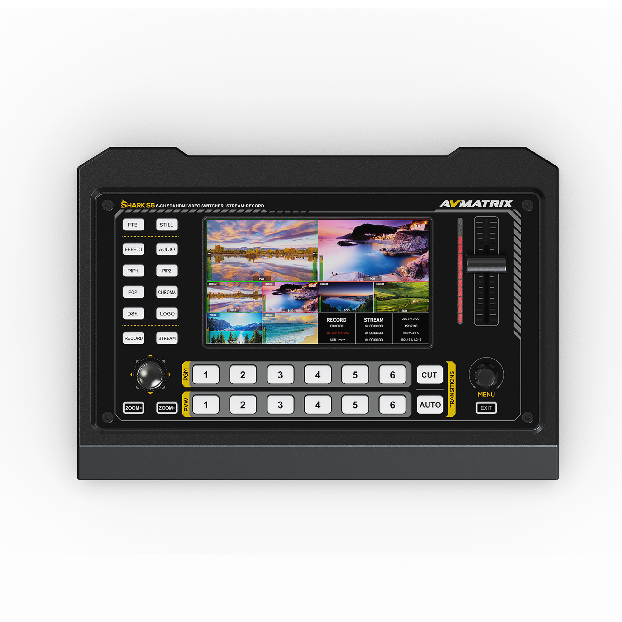 AVMATRIX Shark S6 Built-in 5 inch LCD display 6 channel HDMI/SDI Video Switcher with PTZ camera control RTMP stream Record