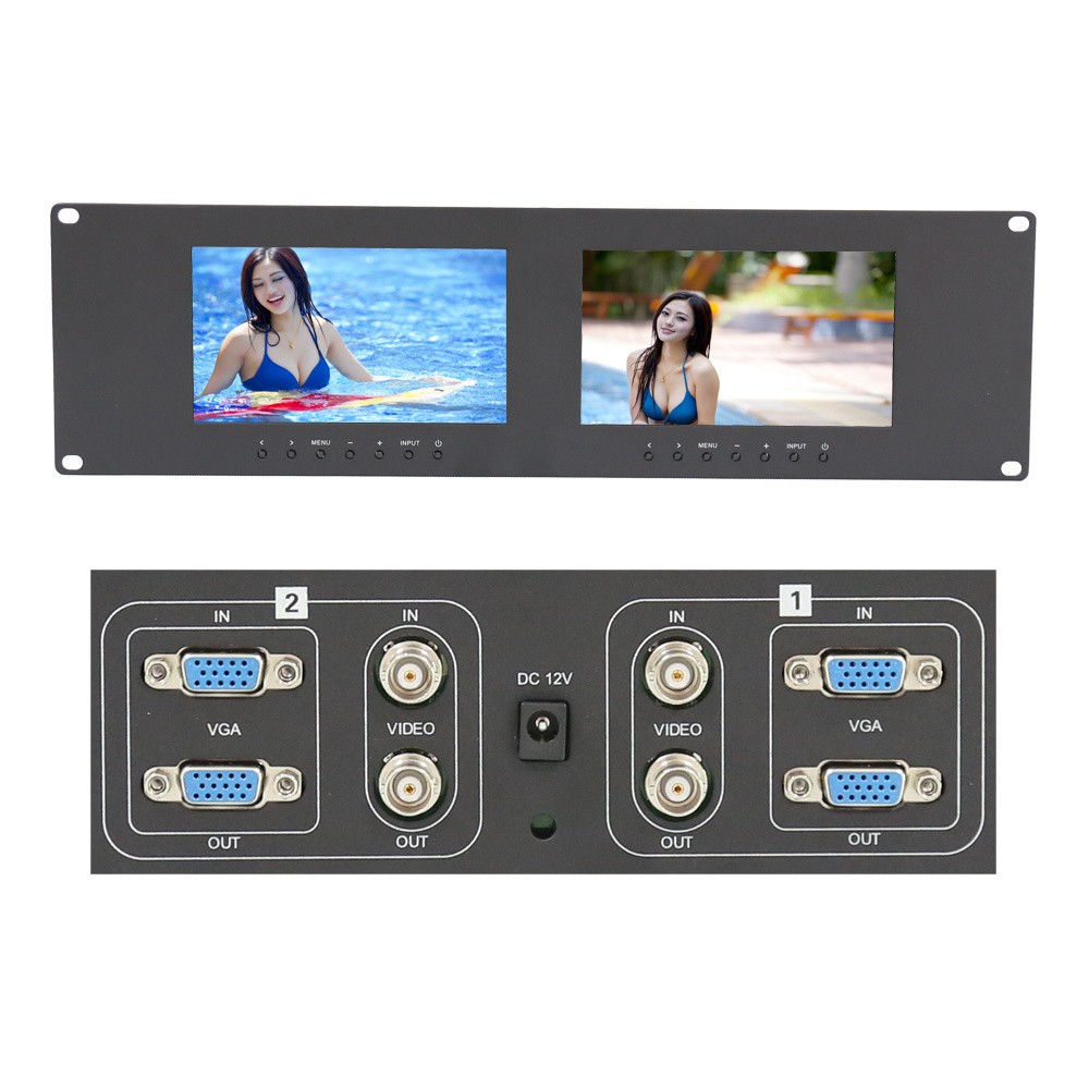 Lilliput Dual 7 inch Screen VGA BNC input Rack Mount CCTV Video Monitor