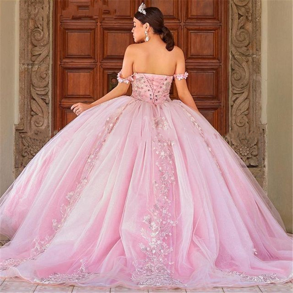 QD1555 pink Quinceanera Dress Ruffles Ball Gown sweetheart Lace Applique Kaftan Caftan Arabic Prom Gowns Quinceanera gowns