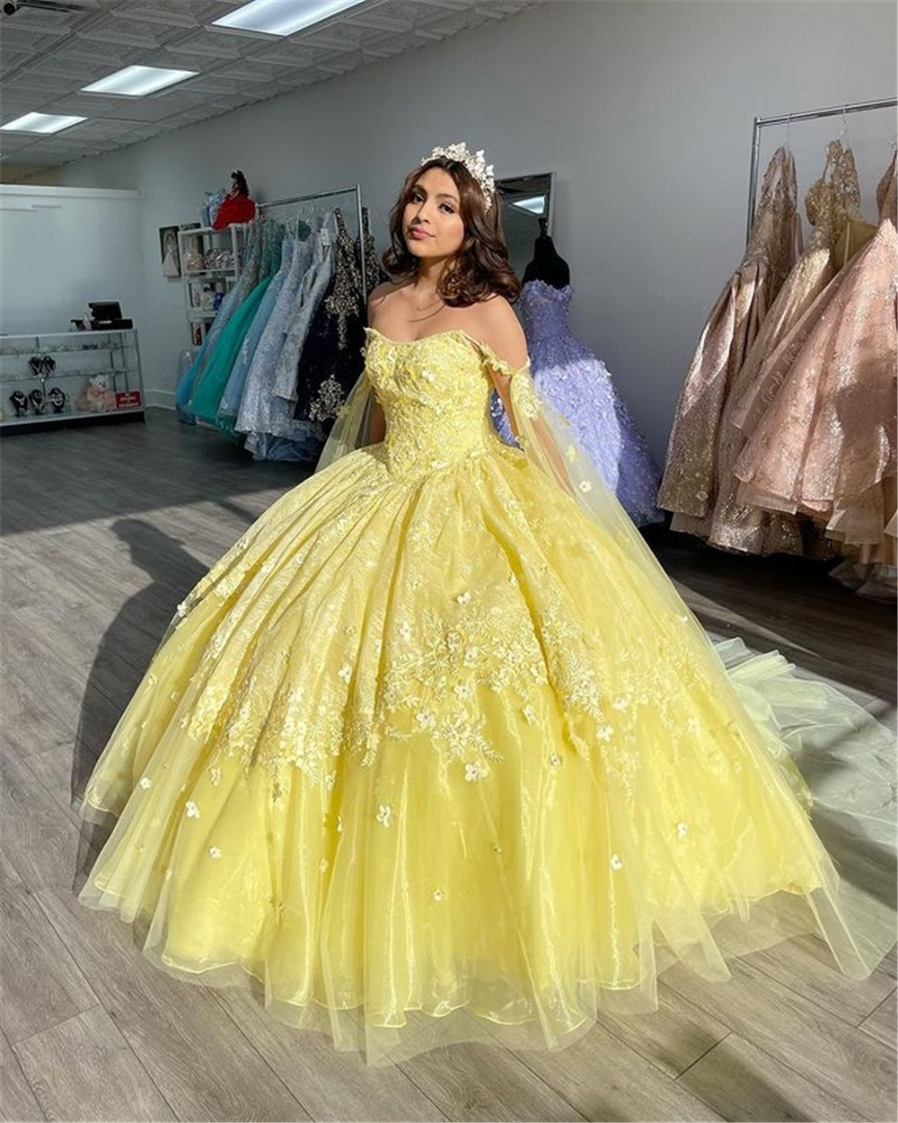 QD1581 2023 Yellow Ball Gown Quinceanera Dresses Gorgeous Prom Gowns 3D Flowers Beaded Sweet 15 16 Dress Party Wear