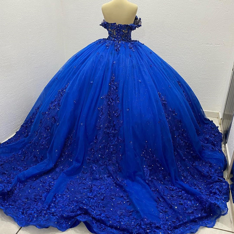 QD1602 Blue Sweetheart Quinceanera Dresses For 15 Party Princess Appliques Tulle Lace Birthday Party Dress Robes De Ball