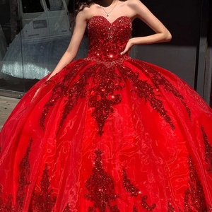 QD1577 Red Sweetheart Quinceanera Dress Glittering Lace For 15 Party Formal Dress Ball Gown Birthday Princess Gown Gown