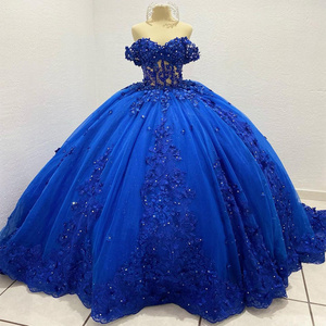 QD1602 Blue Sweetheart Quinceanera Dresses For 15 Party Princess Appliques Tulle Lace Birthday Party Dress Robes De Ball