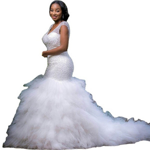 African Custom Made Formal Bridal Gowns Designs Lace Beading Mermaid Vestido De Casamento NW044 Wedding Dresses 2022