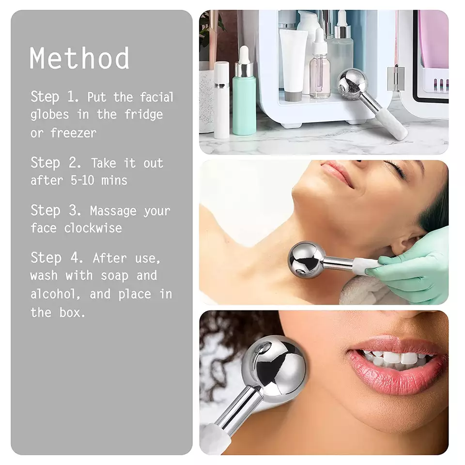 Stainless Steel Cryo Ball Handheld Facial Massage Cooling Gel Ice Facial Globes