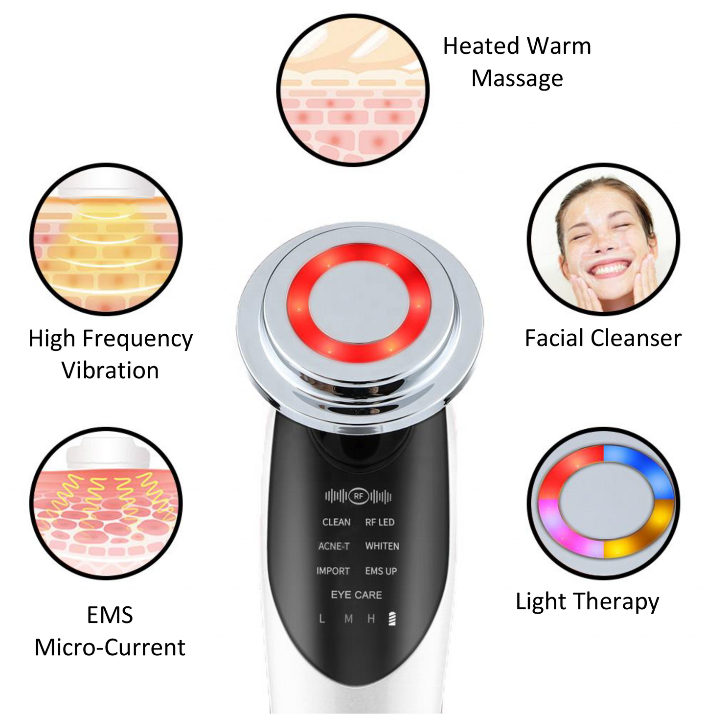 Skin Care Tools High Frequency Galvanic Face Tightening Device Face Lifting Ems Facial Massager 7 in 1 Usb Charge Photon Therapy