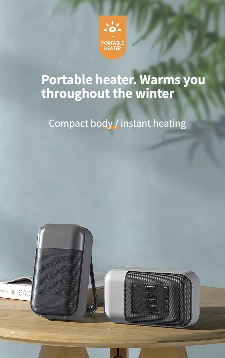 Electric Heater Fan PTC Ceramic Fast Heating Element Adjustable Thermostat Portable Desktop Space Fan Heater