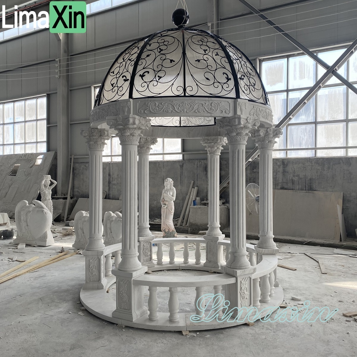 Factory direct supply outdoor garden decorative hand carved white marble column gazebo for sale