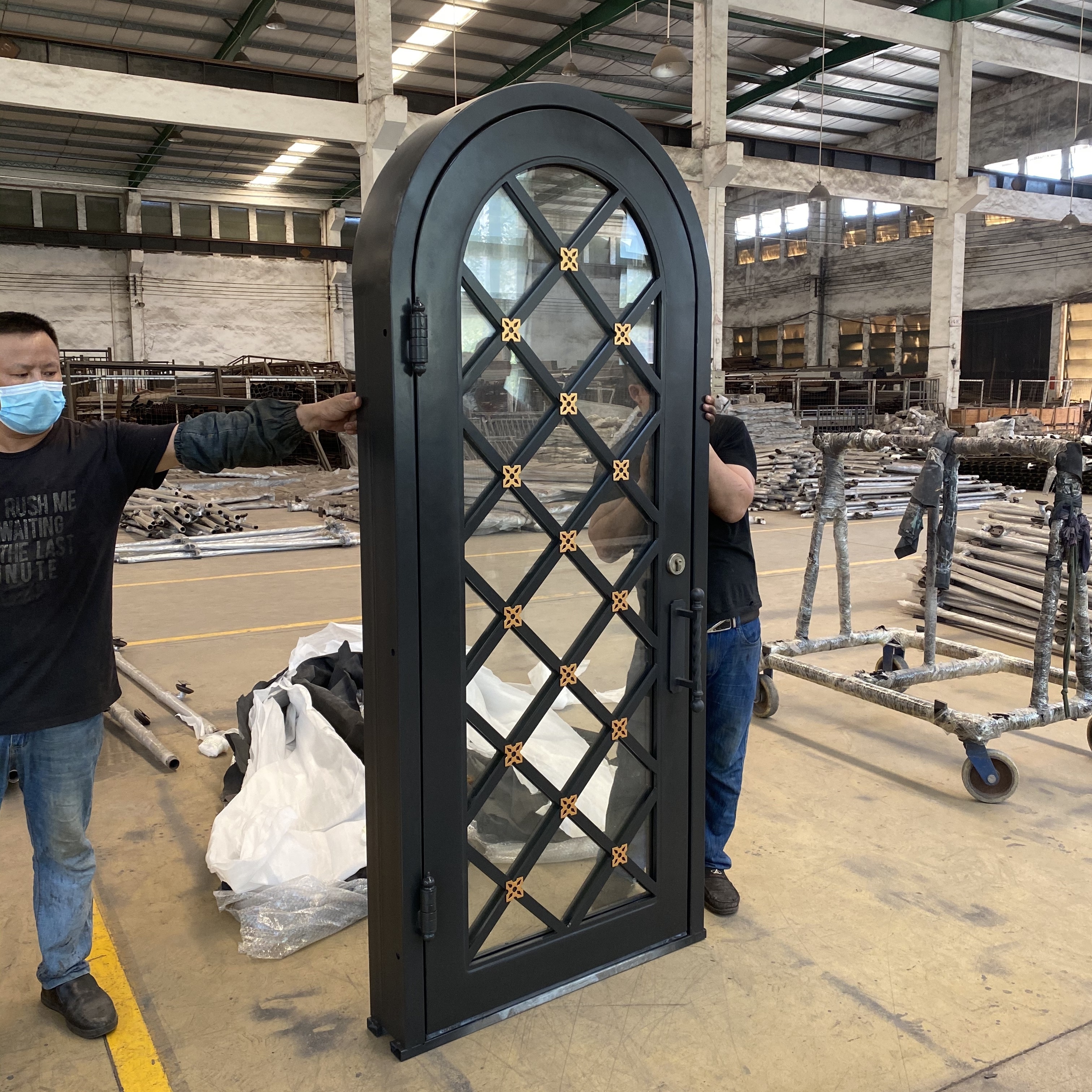 Customized small size wrought iron gate single glass interior wine cellar door