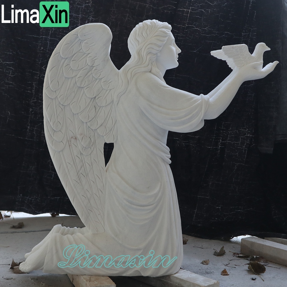 Angel wings hand carved angel tombstone white marble kneeling angel headstone