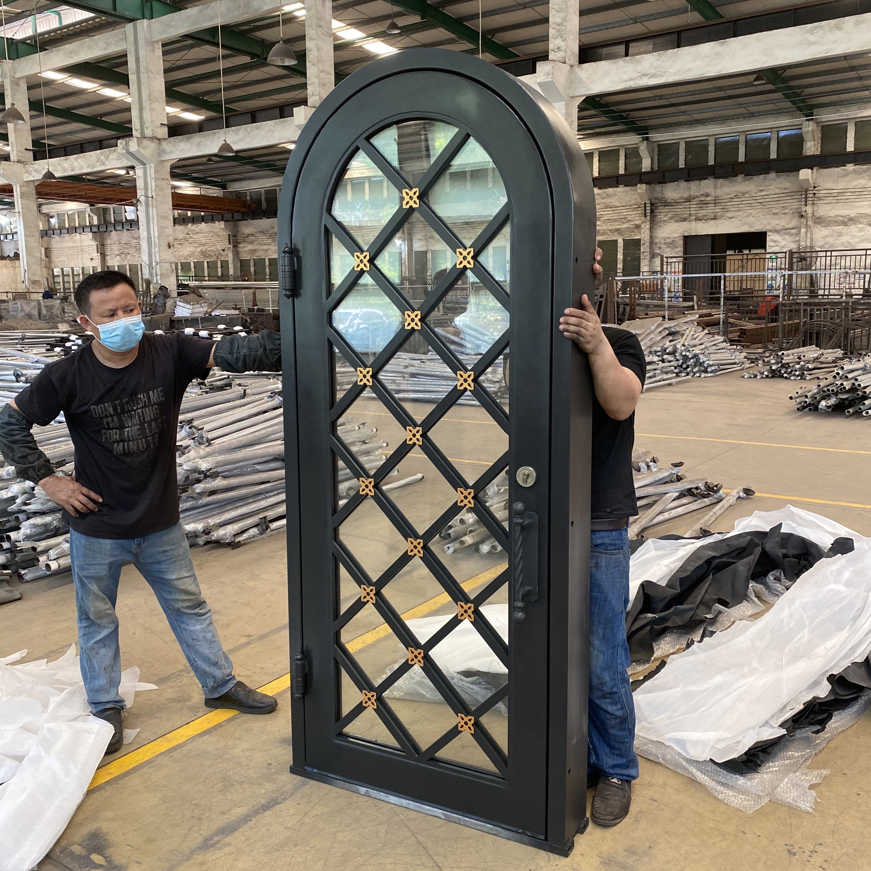 Customized small size wrought iron gate single glass interior wine cellar door