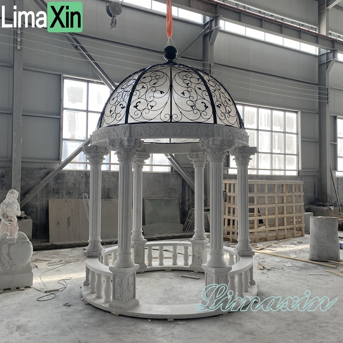 Factory direct supply outdoor garden decorative hand carved white marble column gazebo for sale