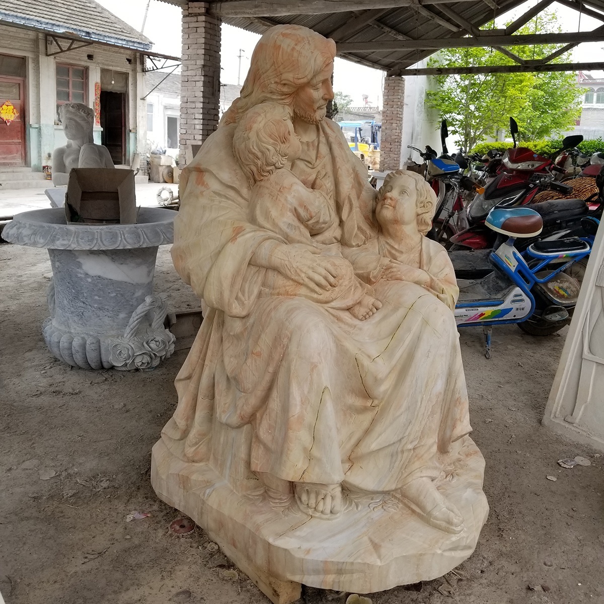 Customized hand carved natural stone marble statue life size marble jesus statue