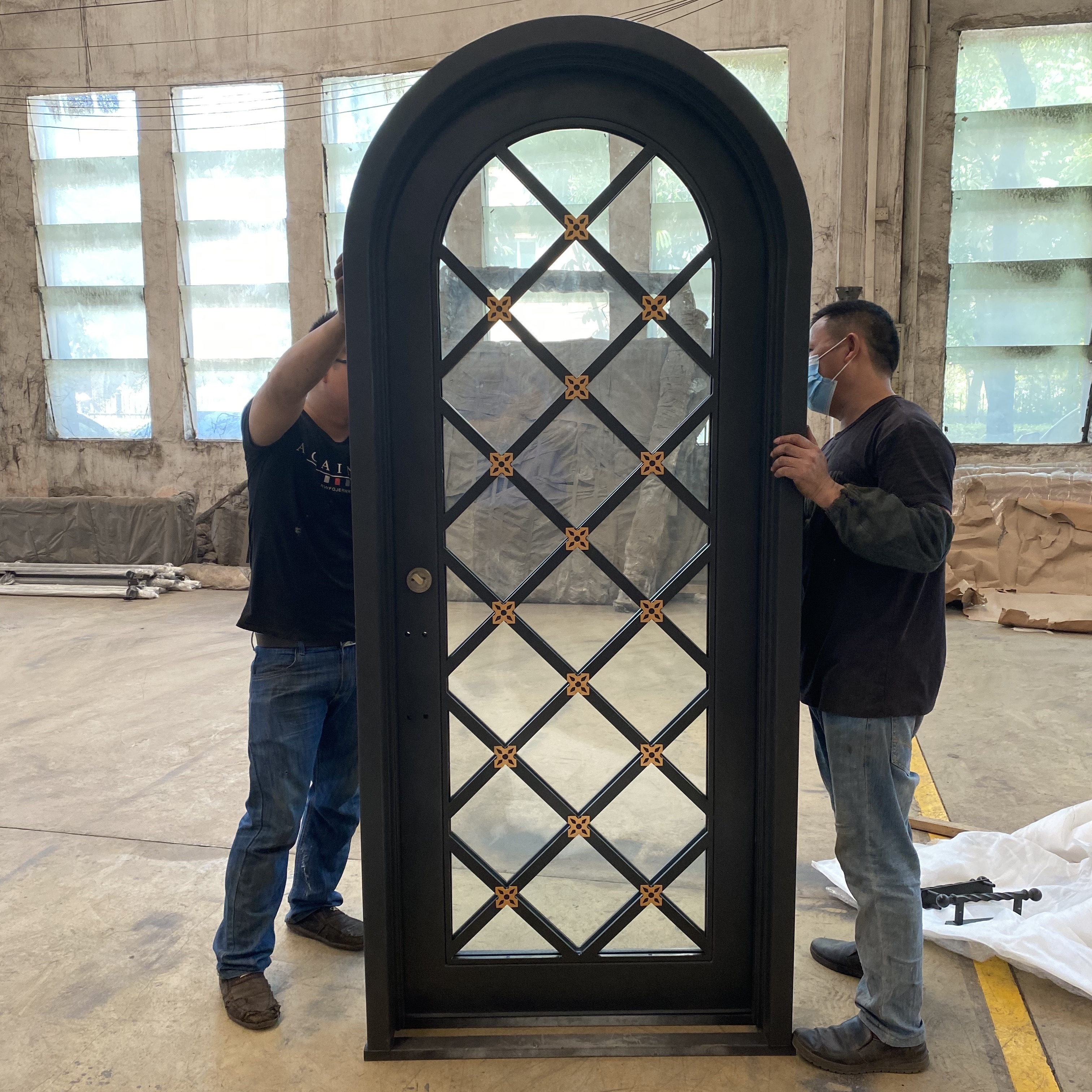 Customized small size wrought iron gate single glass interior wine cellar door