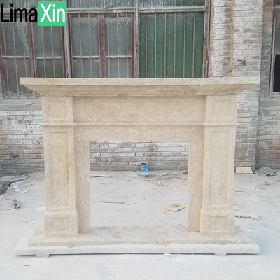 Factory supply custom modern decorative beige travertine stone fireplace mantel natural stone fireplace surround