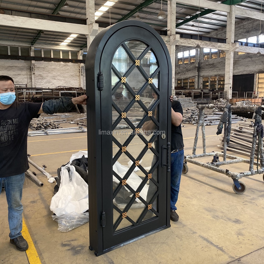 Customized small size wrought iron gate single glass interior wine cellar door