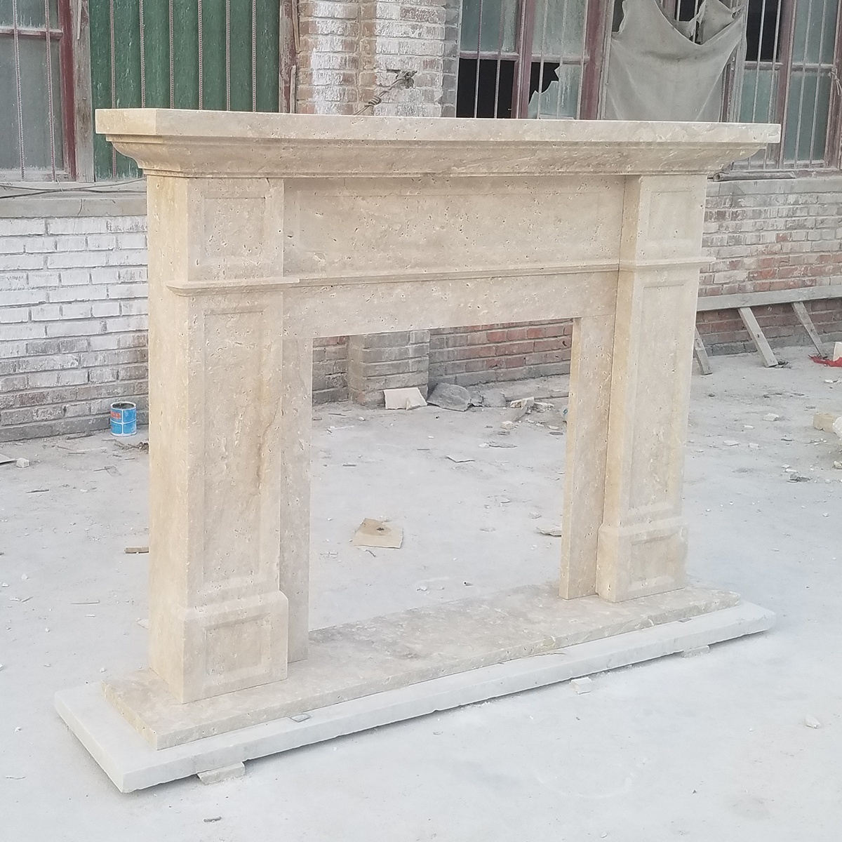 Factory supply custom modern decorative beige travertine stone fireplace mantel natural stone fireplace surround